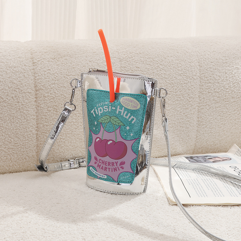 Cup-Shaped Phone Bag | Cute Glitter Print Crossbody Bag