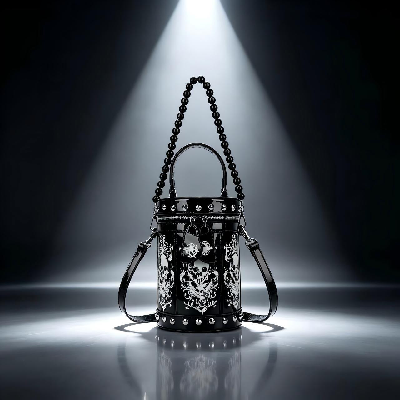 Gothic Skull Cylinder Bag | Studded Pearl Shoulder Bag