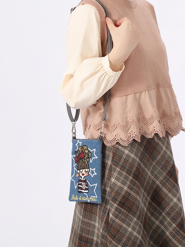 Denim Patchwork Phone Bag | Embroidered Crossbody Bag