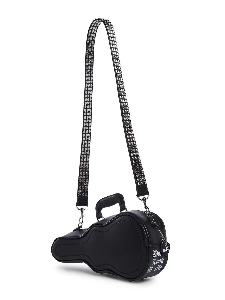 New Arrival Guitar-Shaped Rock Punk Handbag for Women – Trendy Studded Strap Crossbody Shoulder Bag