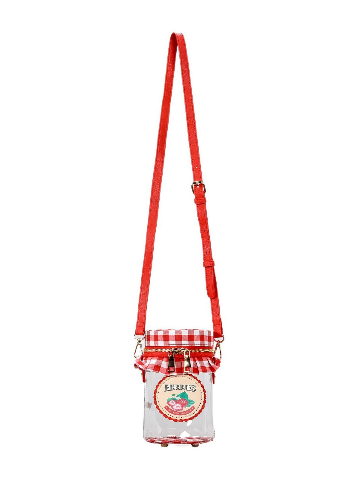 New Arrival Strawberry Jam Jar Bag for Women – Cute Niche Transparent Letter Crossbody Shoulder Bag