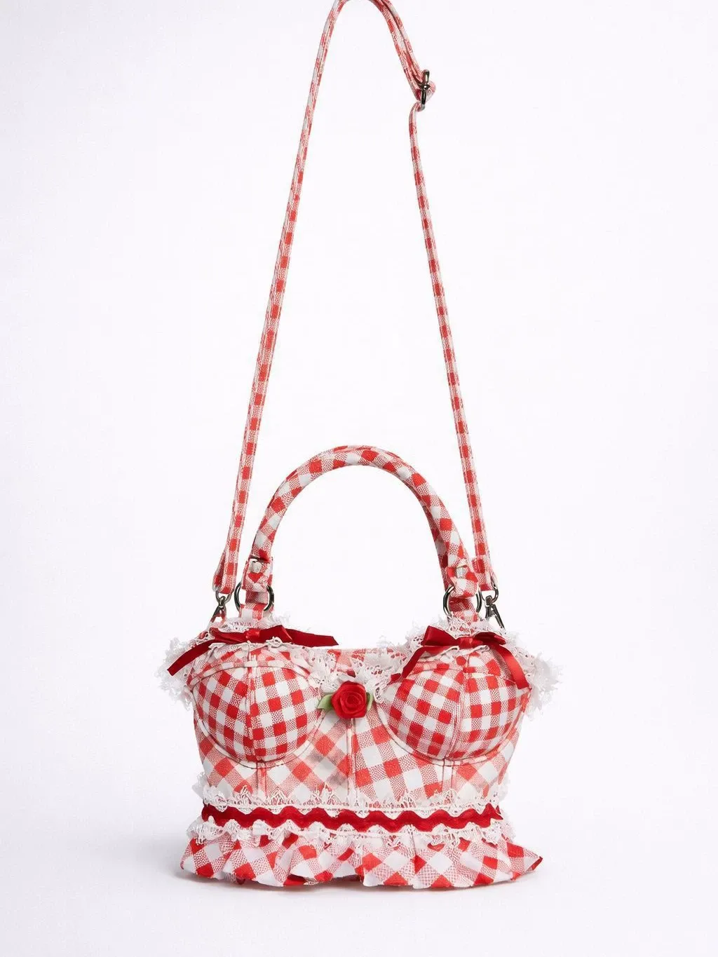 Plaid Bust-Shaped Bag | Lace Rose Sweet Crossbody Bag