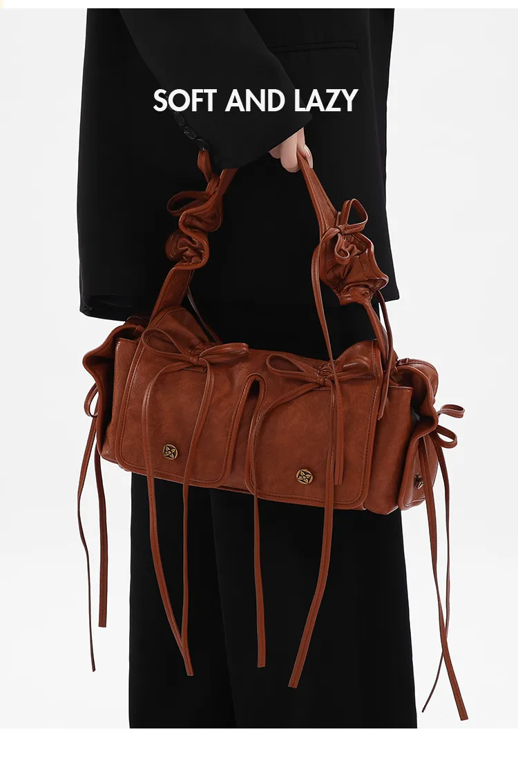 Pleated Multi-Pocket Shoulder Bag | Vintage Commute Handbag