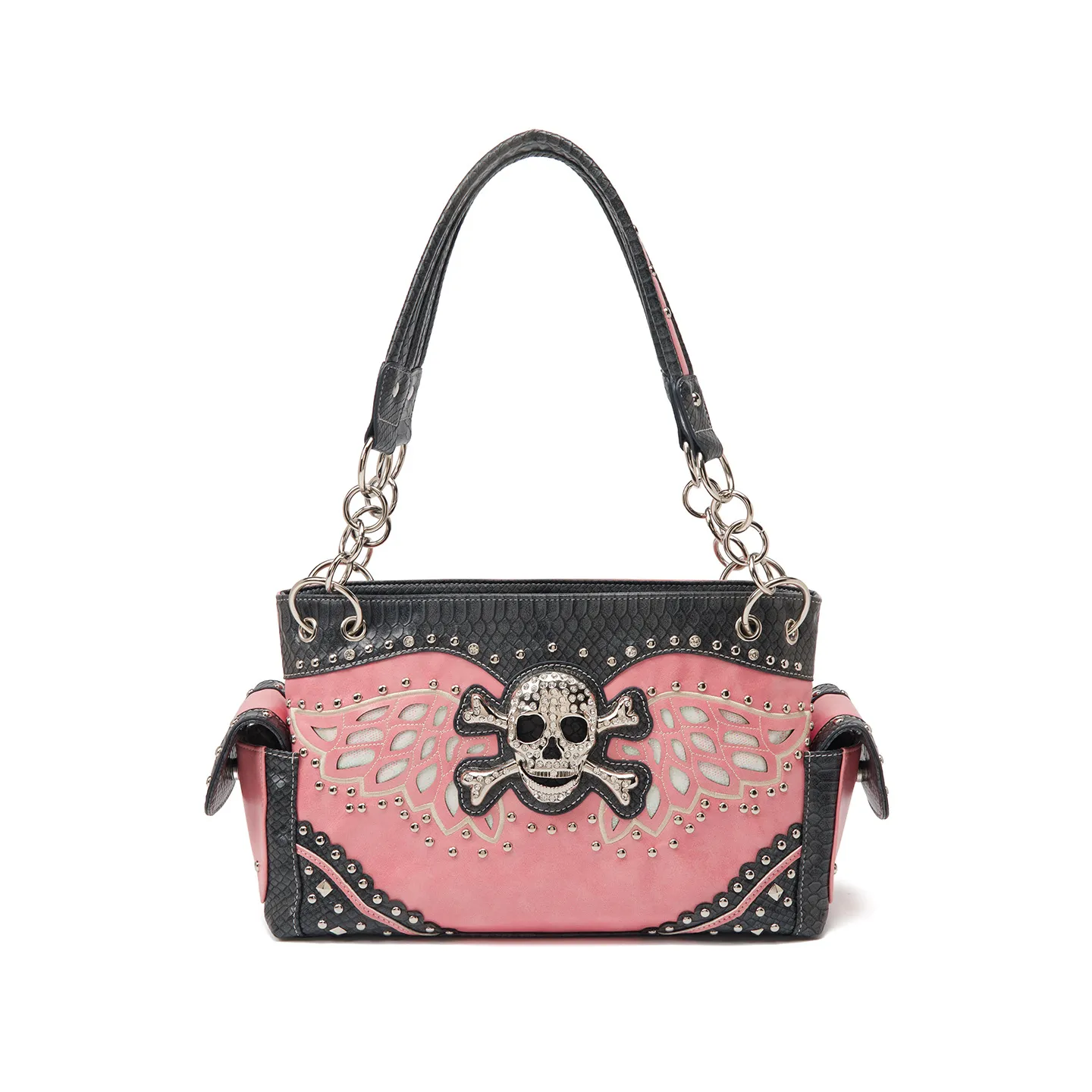 Skull Y2K Bag | Studded Chain Color-Block Shoulder Bag
