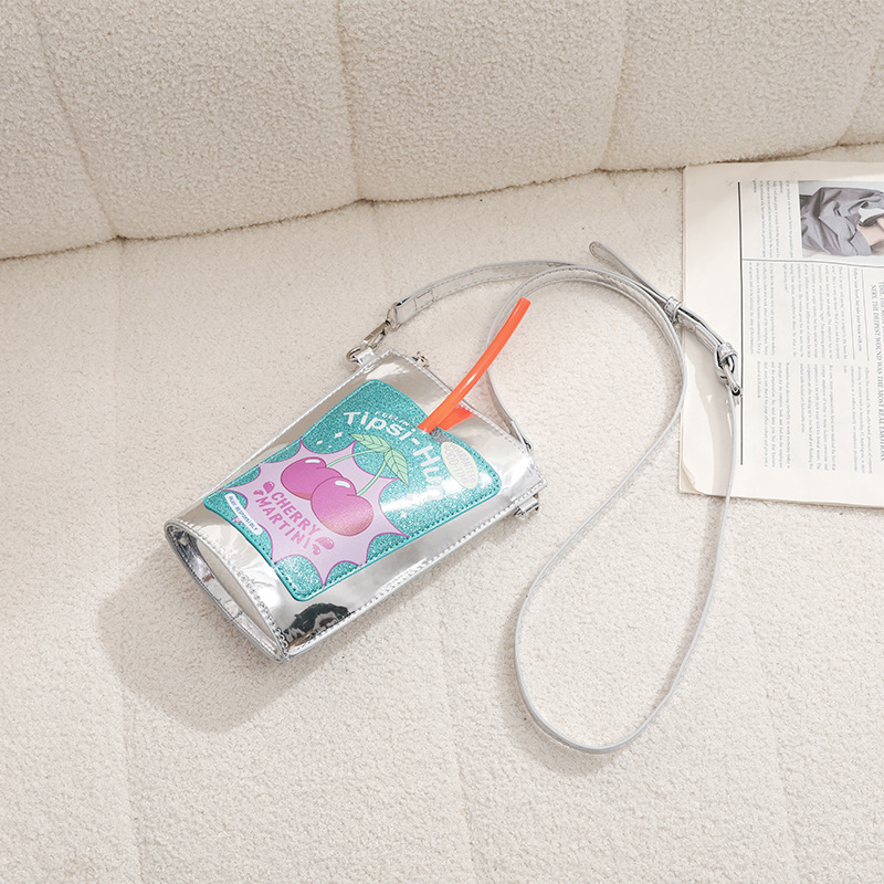 Cup-Shaped Phone Bag | Cute Glitter Print Crossbody Bag