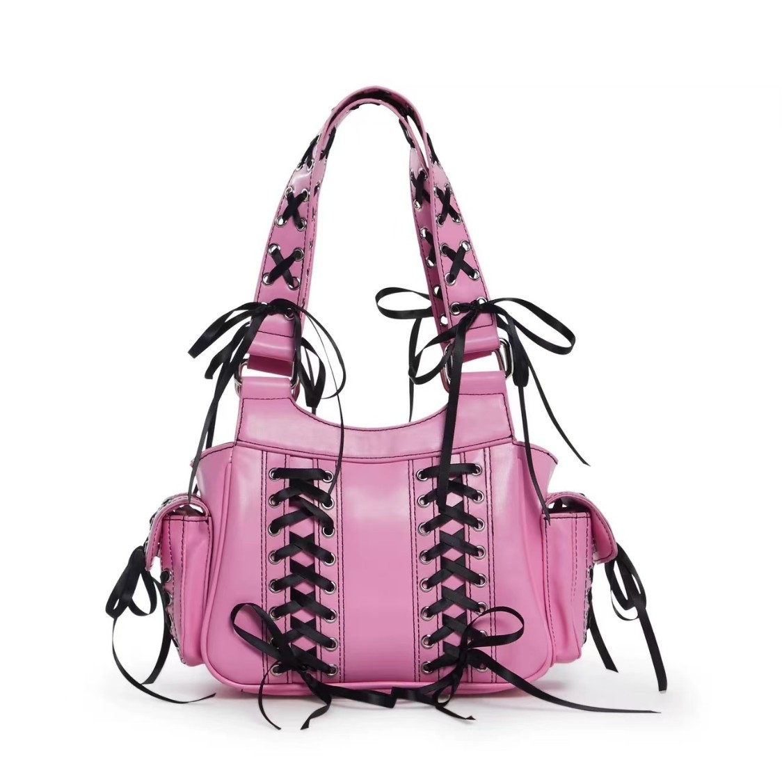 Black Strap Biker Bag | Y2K Edgy Shoulder Handbag