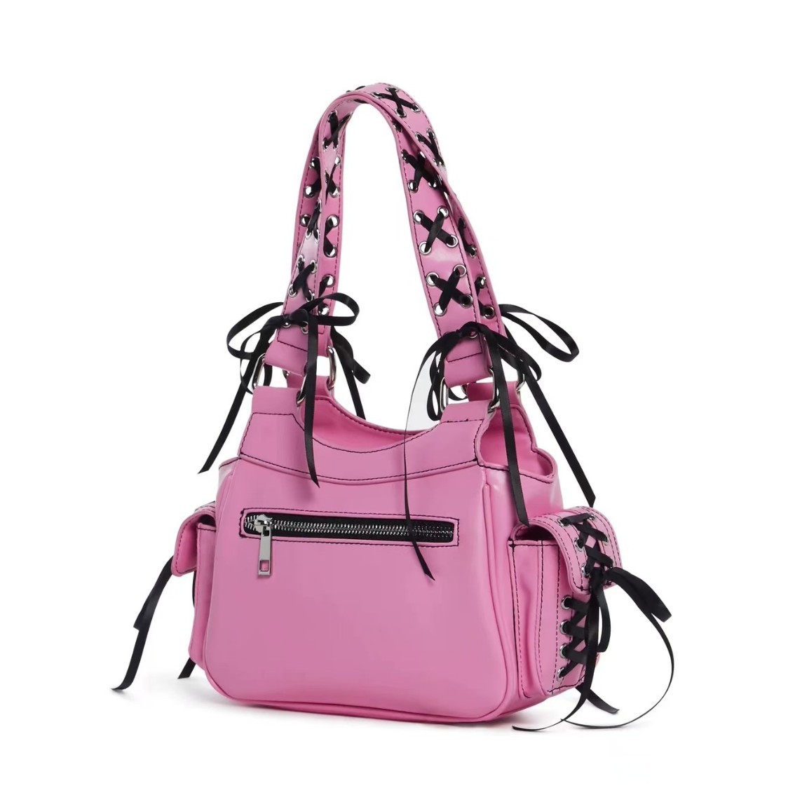 Black Strap Biker Bag | Y2K Edgy Shoulder Handbag