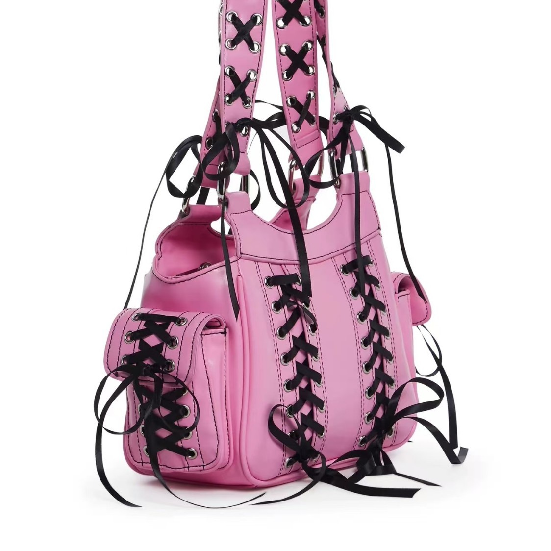 Black Strap Biker Bag | Y2K Edgy Shoulder Handbag