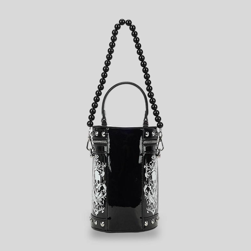 Gothic Skull Cylinder Bag | Studded Pearl Shoulder Bag