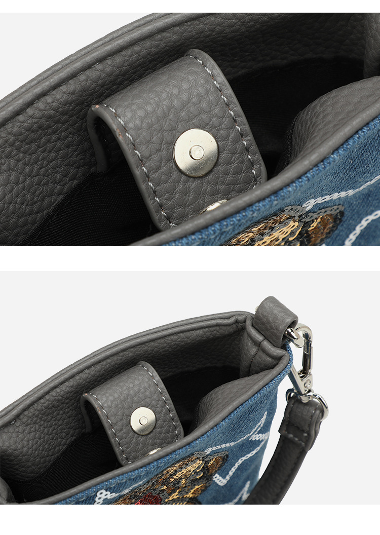 Denim Patchwork Phone Bag | Embroidered Crossbody Bag