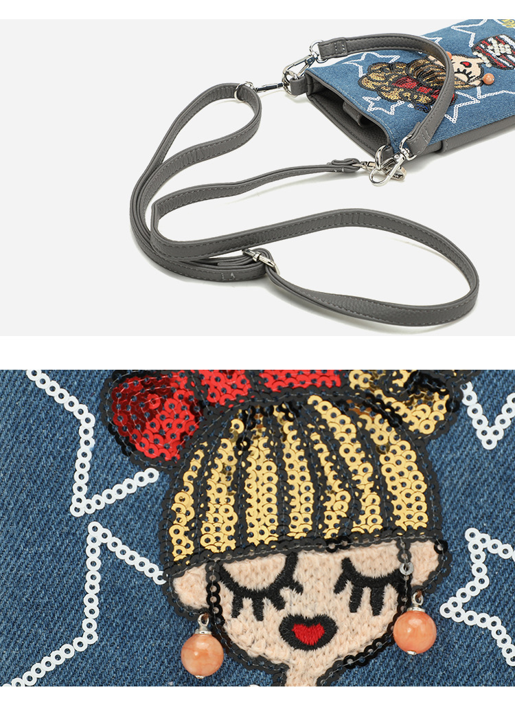 Denim Patchwork Phone Bag | Embroidered Crossbody Bag